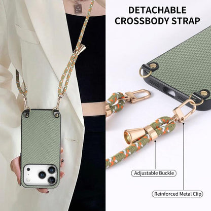 Carbon Fiber Texture Leather Back Phone Case with Crossbody Strap