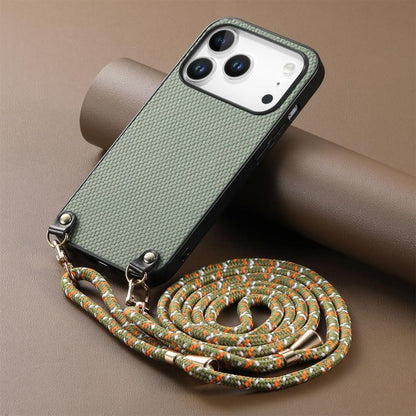 Carbon Fiber Texture Leather Back Phone Case with Crossbody Strap