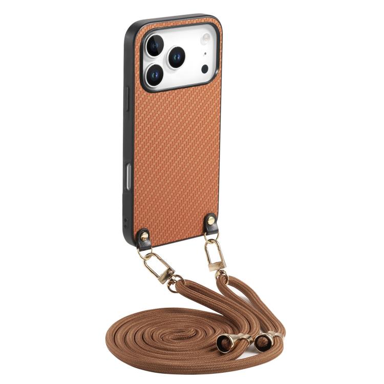 Carbon Fiber Texture Leather Back Phone Case with Crossbody Strap