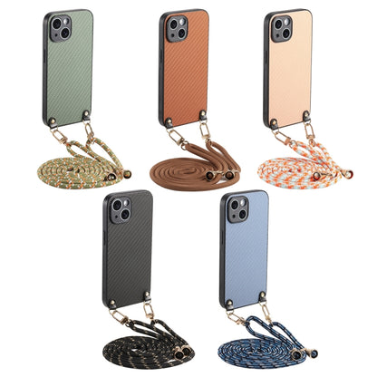 Carbon Fiber Texture Leather Back Phone Case with Crossbody Strap