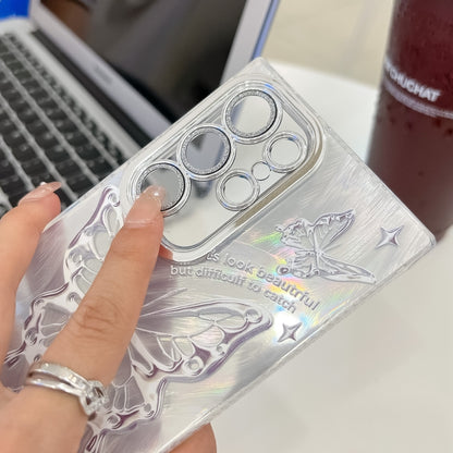 Plating Texture Butterfly TPU Phone Case with Glitter Lens Film