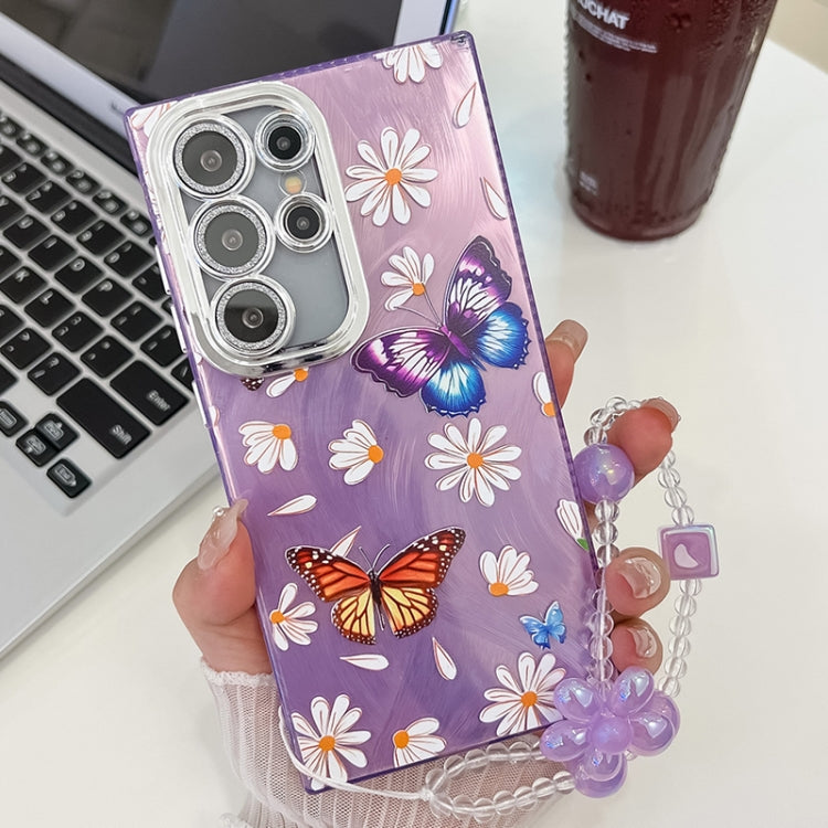 Plating Texture Butterfly Wristband TPU Phone Case with Glitter Lens Film