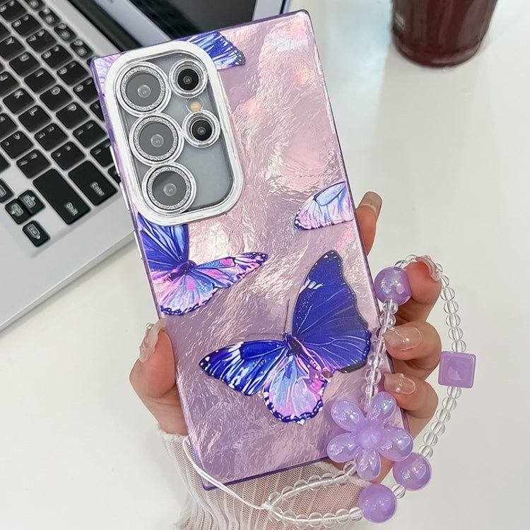 Plating Texture Butterfly Wristband TPU Phone Case with Glitter Lens Film