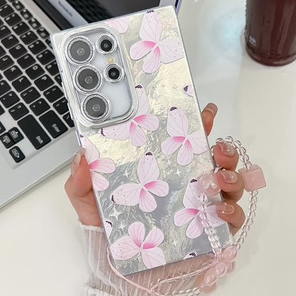 Plating Texture Butterfly Wristband TPU Phone Case with Glitter Lens Film