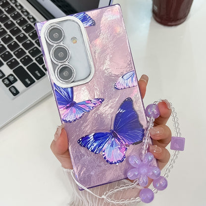 Plating Texture Butterfly Wristband TPU Phone Case with Glitter Lens Film