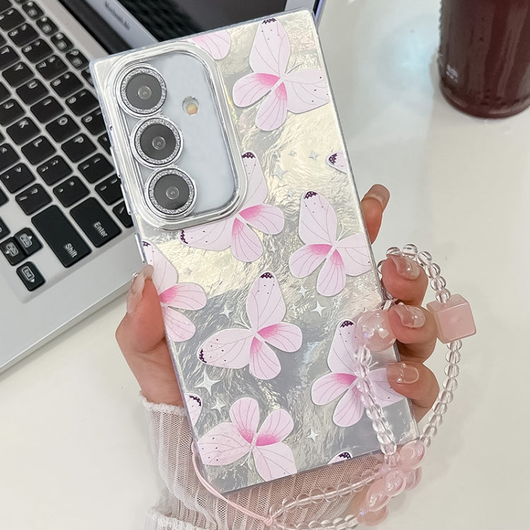 Plating Texture Butterfly Wristband TPU Phone Case with Glitter Lens Film