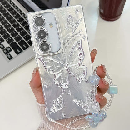 Plating Texture Butterfly Wristband TPU Phone Case with Glitter Lens Film