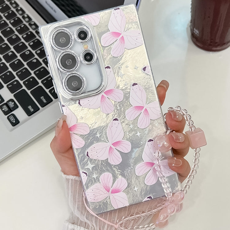 Plating Texture Butterfly Wristband TPU Phone Case with Glitter Lens Film