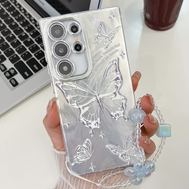 Plating Texture Butterfly Wristband TPU Phone Case with Glitter Lens Film