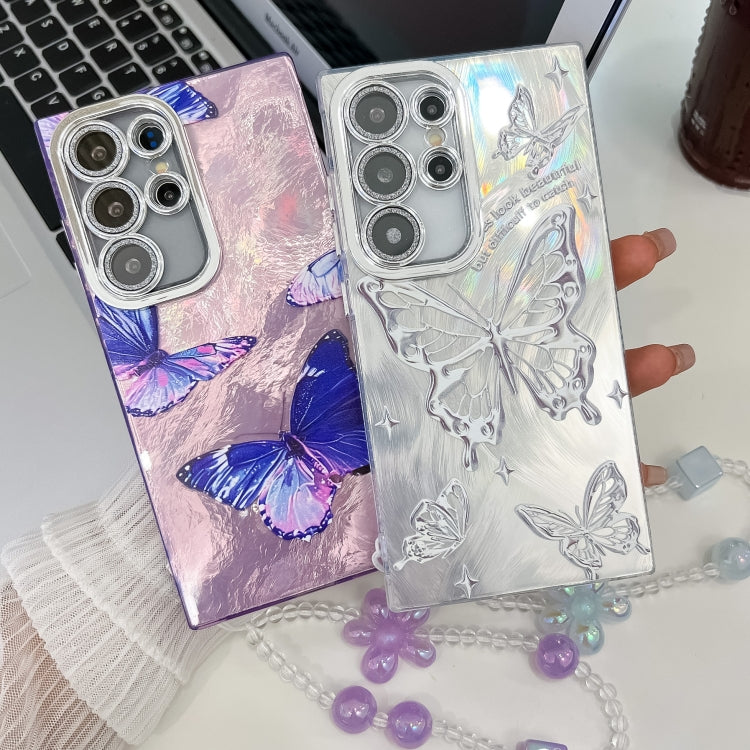Plating Texture Butterfly Wristband TPU Phone Case with Glitter Lens Film