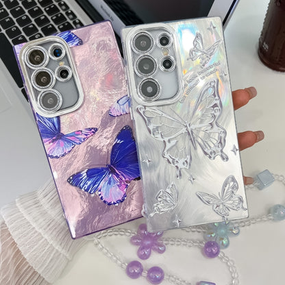 Plating Texture Butterfly Wristband TPU Phone Case with Glitter Lens Film