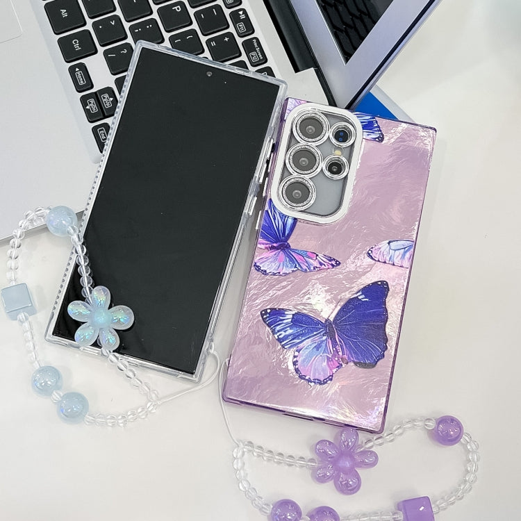 Plating Texture Butterfly Wristband TPU Phone Case with Glitter Lens Film