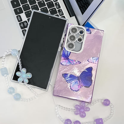 Plating Texture Butterfly Wristband TPU Phone Case with Glitter Lens Film