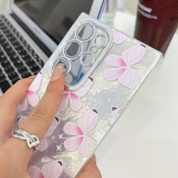 Plating Texture Butterfly Wristband TPU Phone Case with Glitter Lens Film