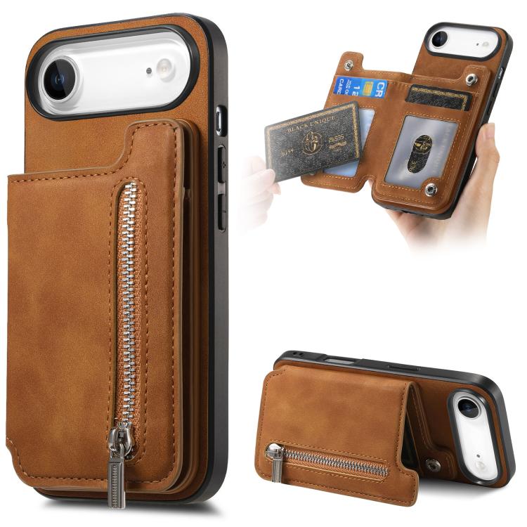 Retro MagSafe Zipper Wallet Card Bag Back Phone Case