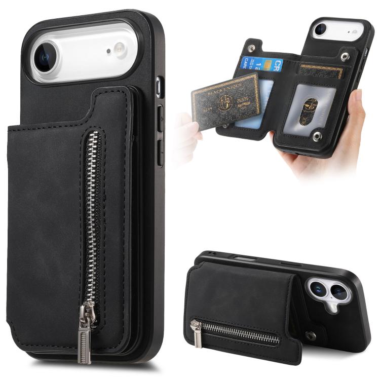 Retro MagSafe Zipper Wallet Card Bag Back Phone Case