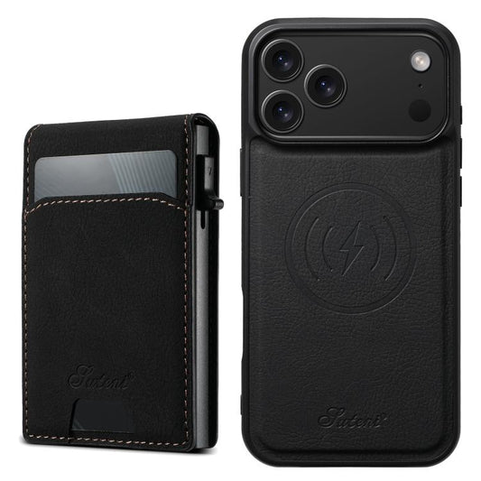 Suteni H19 Litchi Grain 2-in-1 MagSafe Removable Card Box Back Phone Case