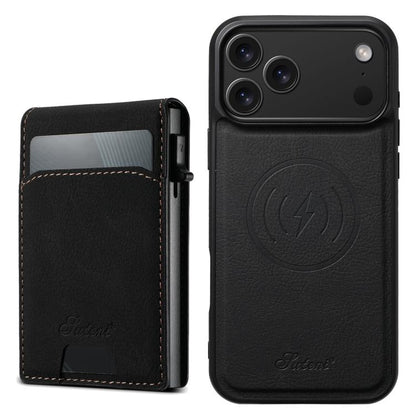 Suteni H19 Litchi Grain 2-in-1 MagSafe Removable Card Box Back Phone Case