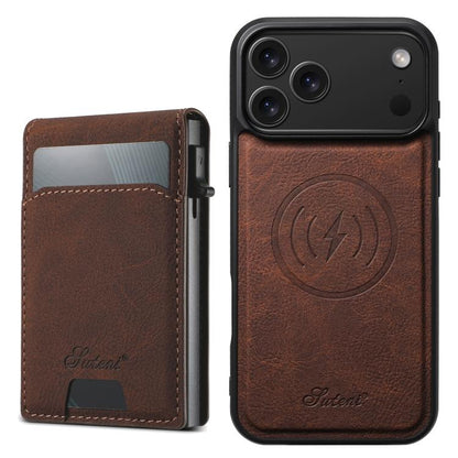 Suteni H19 Litchi Grain 2-in-1 MagSafe Removable Card Box Back Phone Case