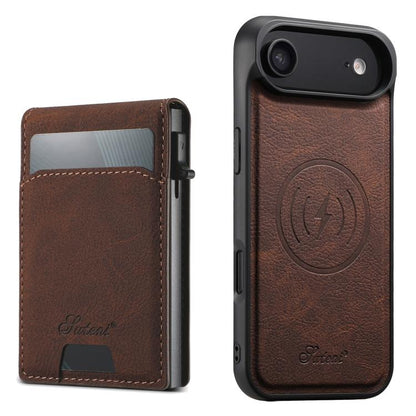 Suteni H19 Litchi Grain 2-in-1 MagSafe Removable Card Box Back Phone Case
