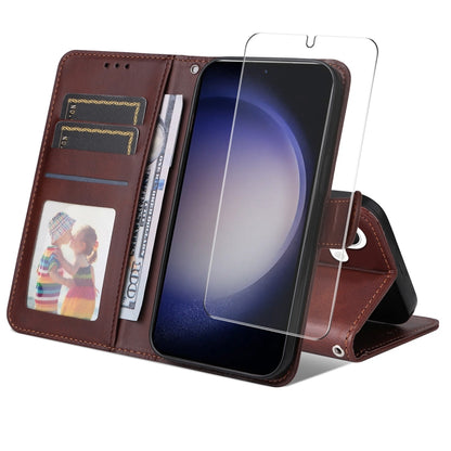 ENKAY Card Wallet Calf Texture Leather Phone Case with Screen Film