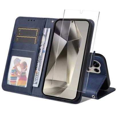 ENKAY Card Wallet Calf Texture Leather Phone Case with Screen Film