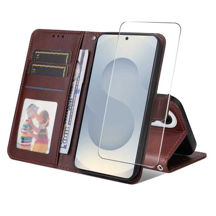 ENKAY Card Wallet Calf Texture Leather Phone Case with Screen Film