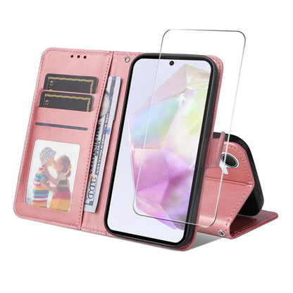 ENKAY Card Wallet Calf Texture Leather Phone Case with Screen Film
