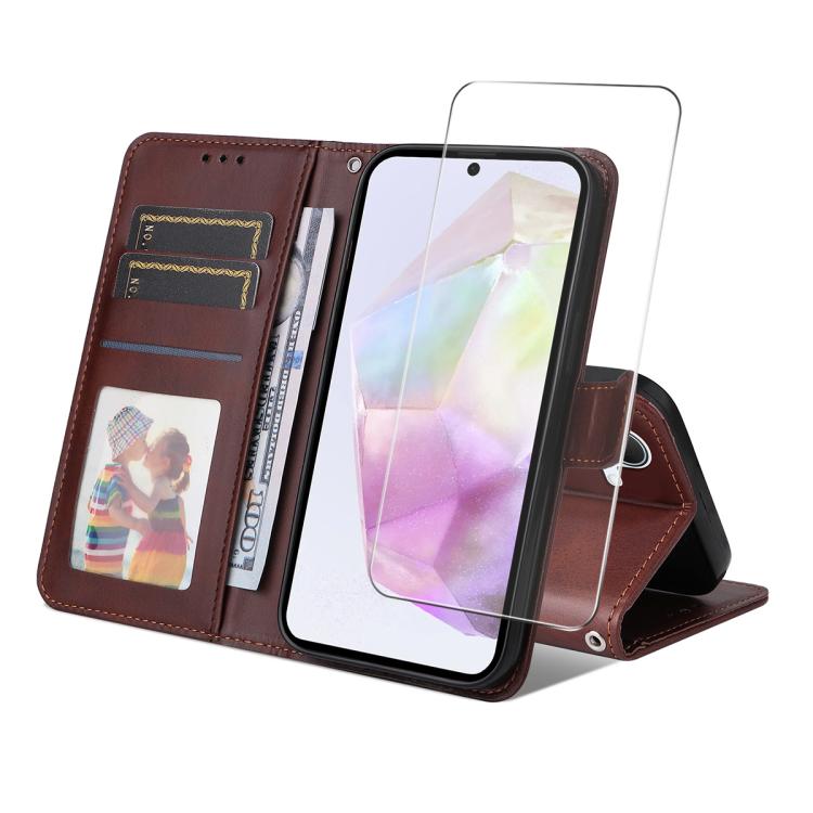 ENKAY Card Wallet Calf Texture Leather Phone Case with Screen Film
