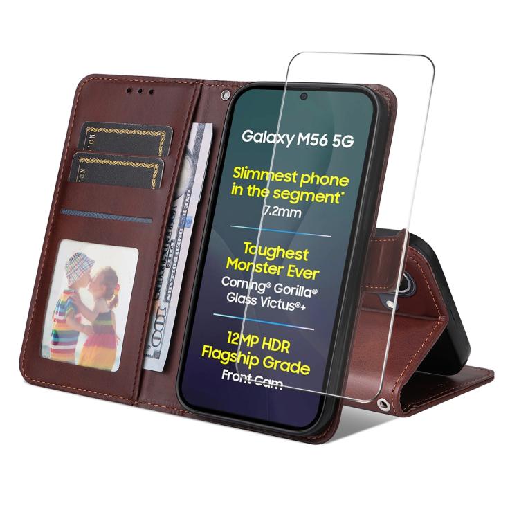 ENKAY Card Wallet Calf Texture Leather Phone Case with Screen Film