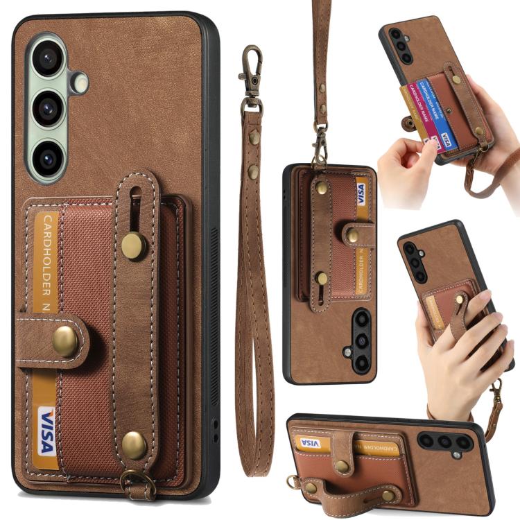 Retro Cross Wristband Wallet Leather Back Phone Case