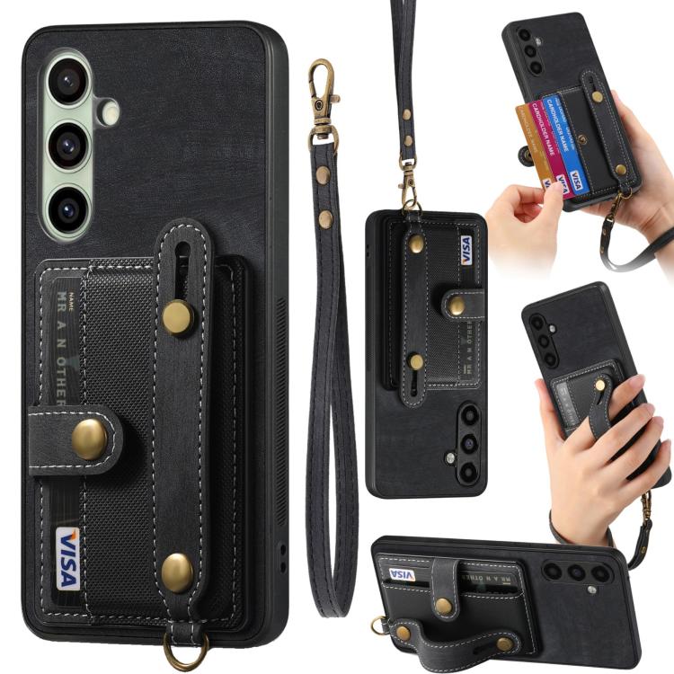 Retro Cross Wristband Wallet Leather Back Phone Case