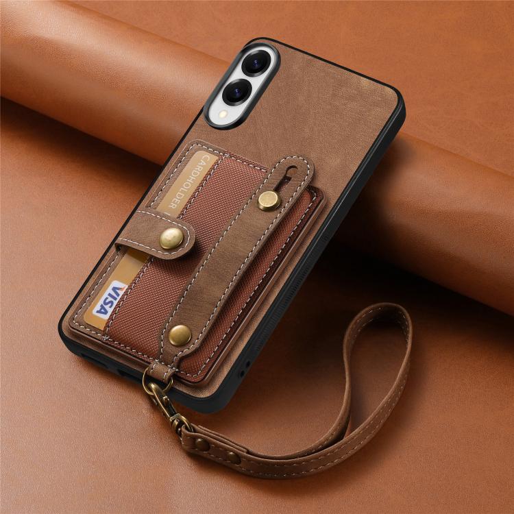 Retro Cross Wristband Wallet Leather Back Phone Case