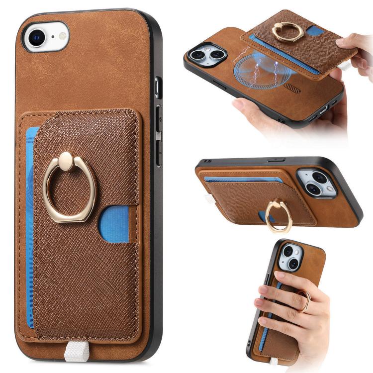 Retro Cross Leather Ring Side Insert Card Bag MagSafe Phone Case