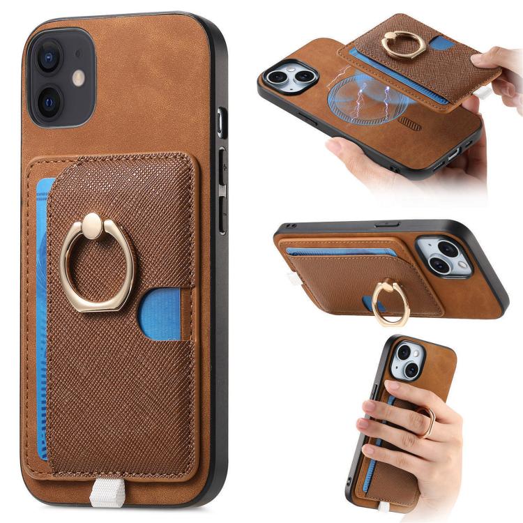Retro Cross Leather Ring Side Insert Card Bag MagSafe Phone Case
