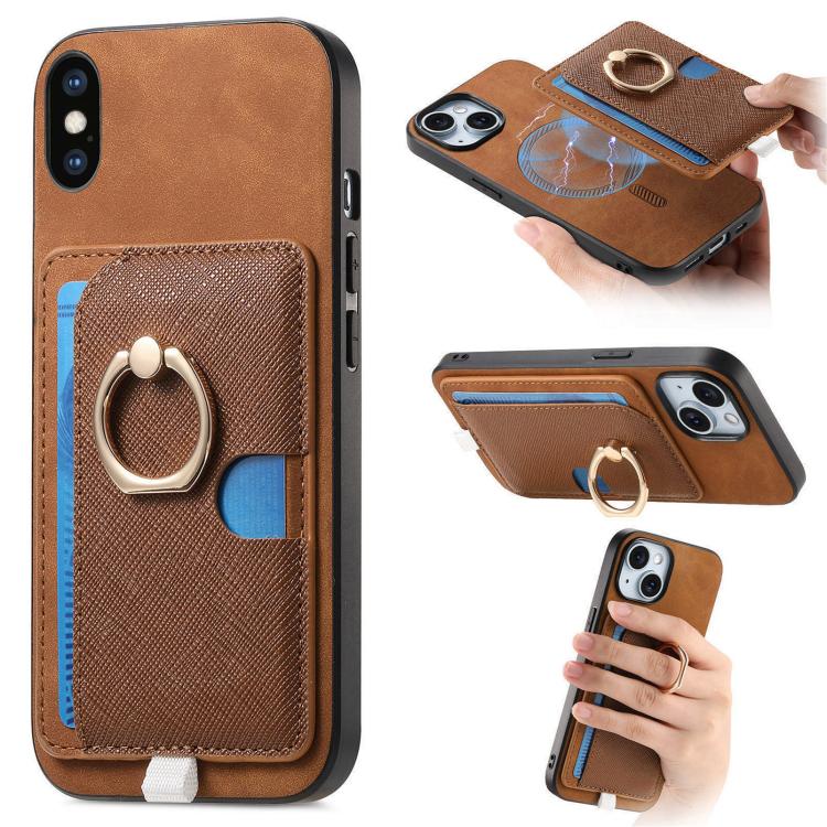 Retro Cross Leather Ring Side Insert Card Bag MagSafe Phone Case