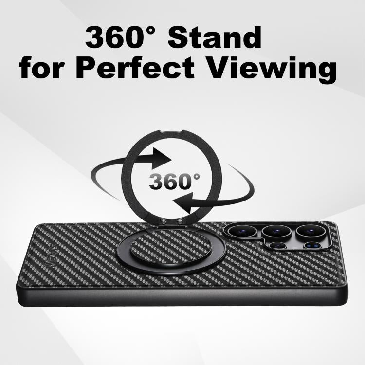 Suteni G3 Carbon Fiber Leather 360 Rotation Holder MagSafe Phone Case