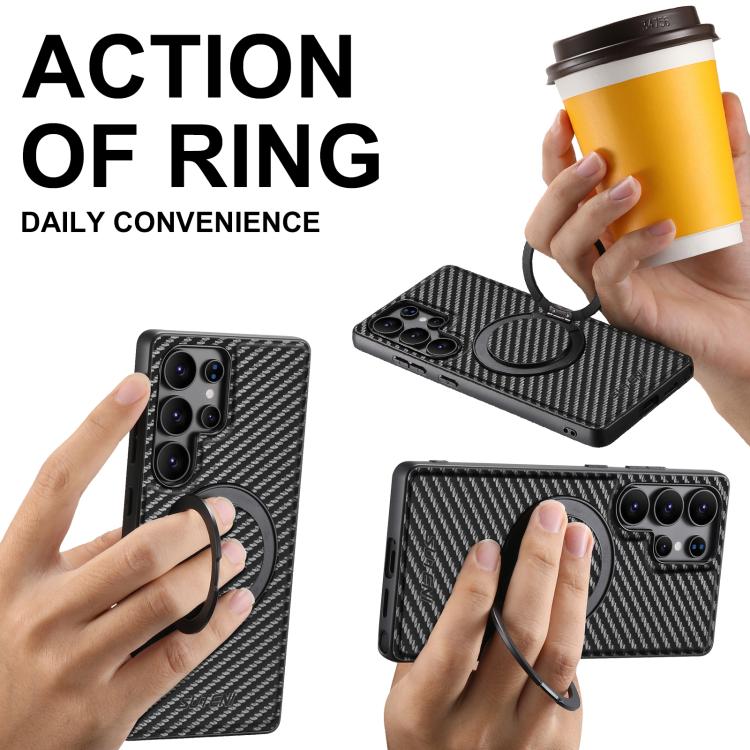 Suteni G3 Carbon Fiber Leather 360 Rotation Holder MagSafe Phone Case