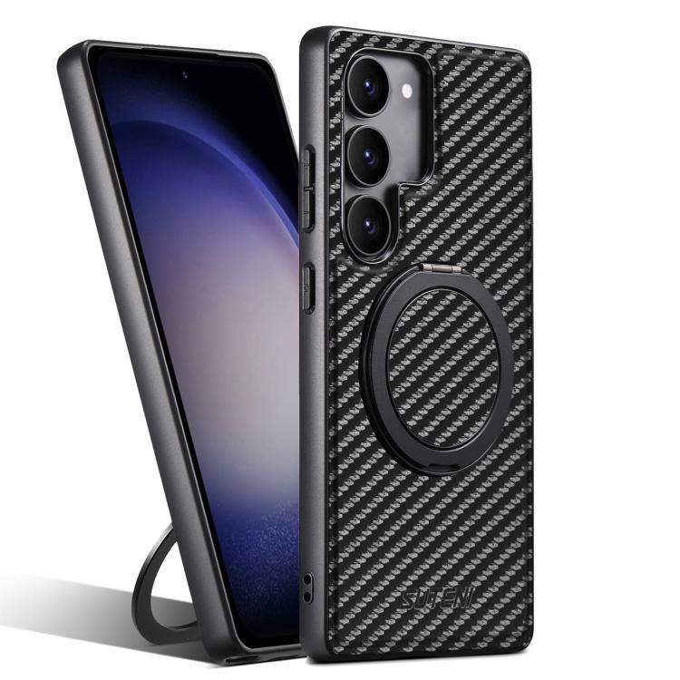 Suteni G3 Carbon Fiber Leather 360 Rotation Holder MagSafe Phone Case