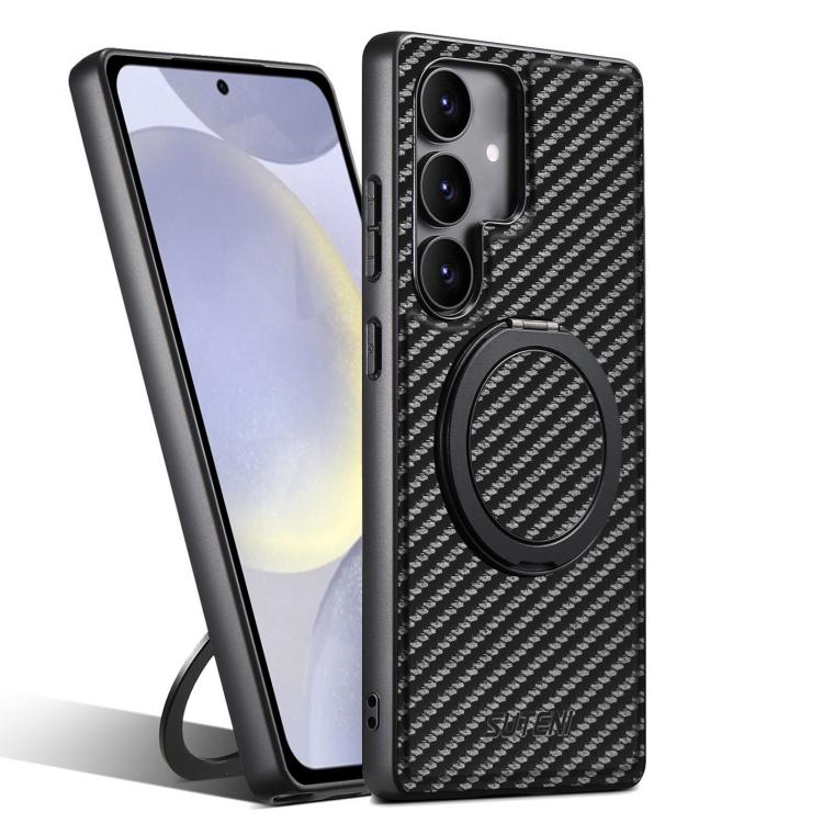 Suteni G3 Carbon Fiber Leather 360 Rotation Holder MagSafe Phone Case