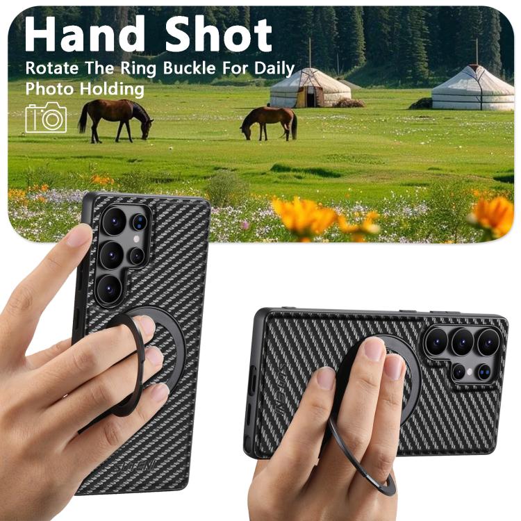 Suteni G3 Carbon Fiber Leather 360 Rotation Holder MagSafe Phone Case
