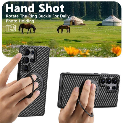 Suteni G3 Carbon Fiber Leather 360 Rotation Holder MagSafe Phone Case