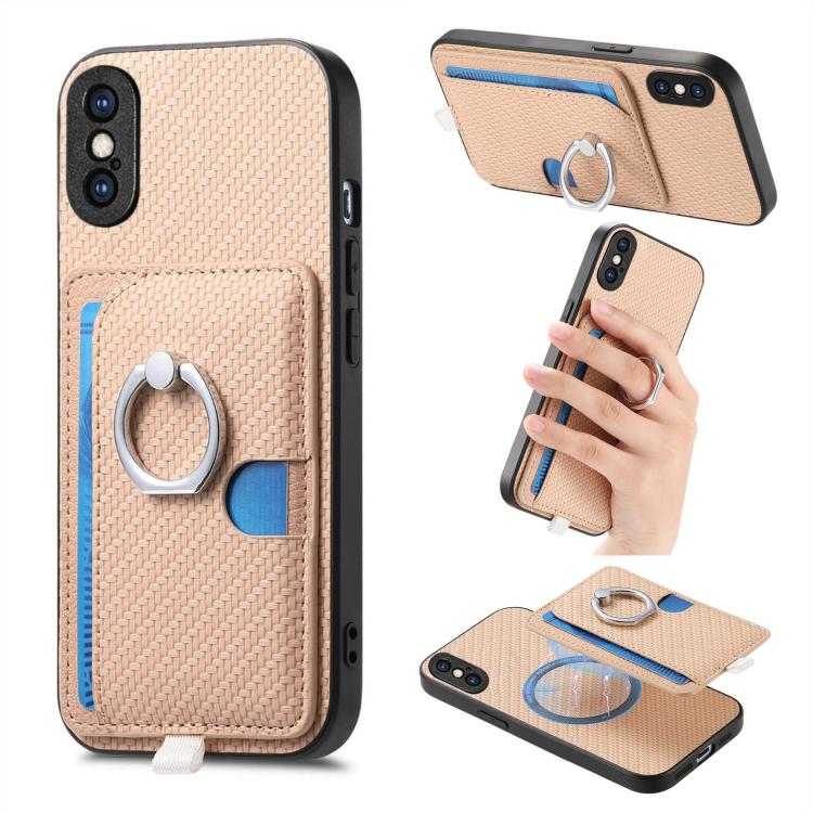 Carbon Fiber Ring Side Insert Card Bag MagSafe Phone Case