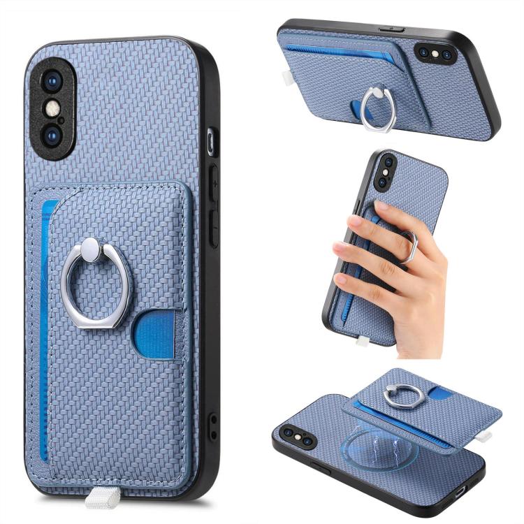 Carbon Fiber Ring Side Insert Card Bag MagSafe Phone Case