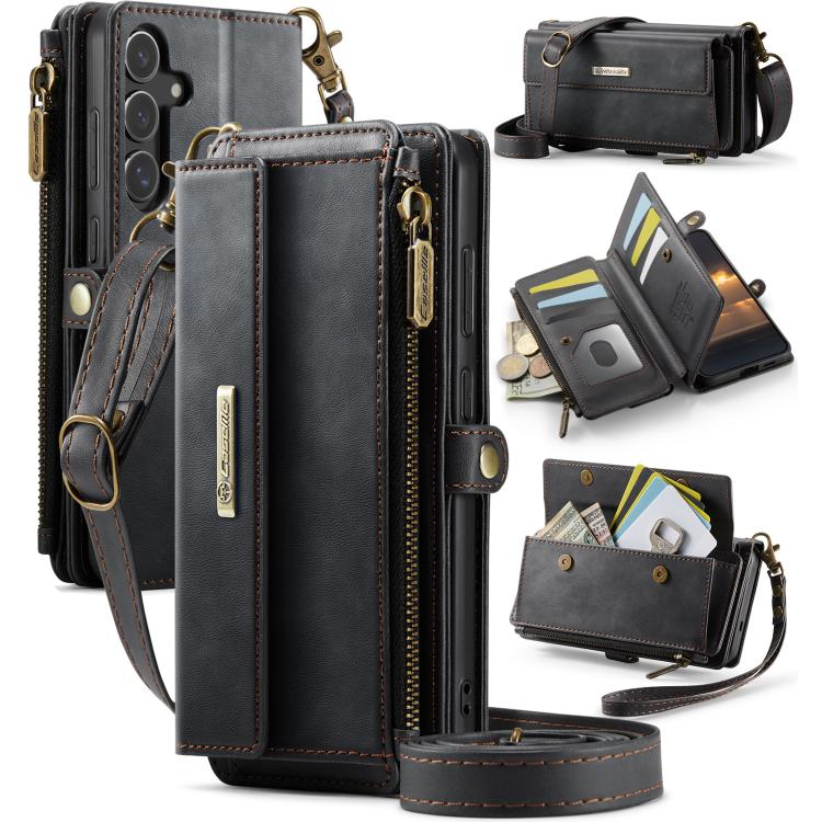 CaseMe C39 RFID Blocking Zipper Wallet Leather Phone Case with Crossbody Strap
