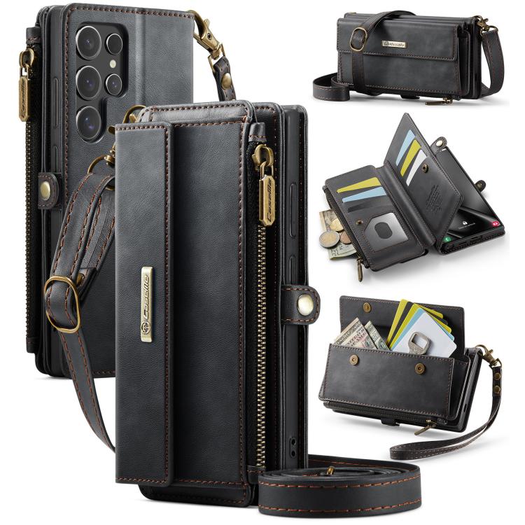 CaseMe C39 RFID Blocking Zipper Wallet Leather Phone Case with Crossbody Strap