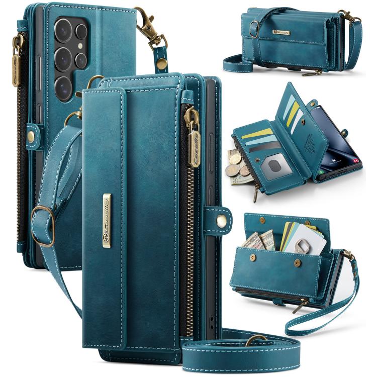 CaseMe C39 RFID Blocking Zipper Wallet Leather Phone Case with Crossbody Strap