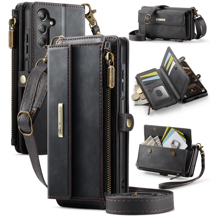 CaseMe C39 RFID Blocking Zipper Wallet Leather Phone Case with Crossbody Strap