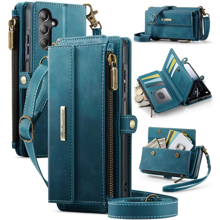 CaseMe C39 RFID Blocking Zipper Wallet Leather Phone Case with Crossbody Strap