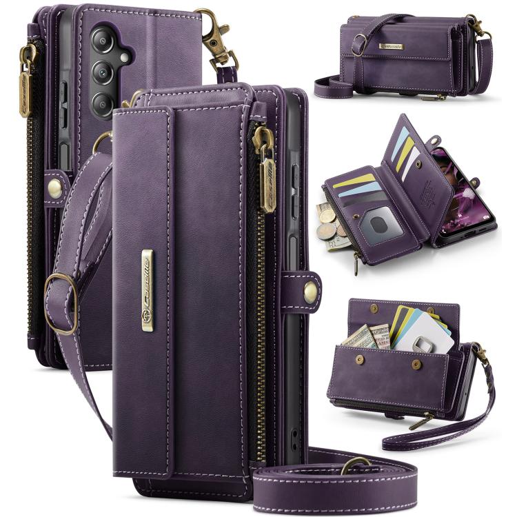 CaseMe C39 RFID Blocking Zipper Wallet Leather Phone Case with Crossbody Strap